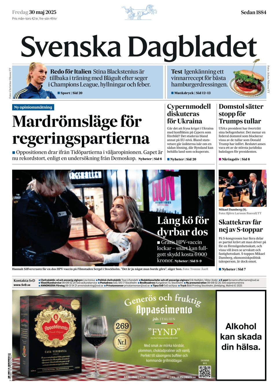 Prima-pagina-Svenska Dagbladet-edizione-di-oggi-20250530